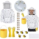 PANMAX 139Pcs Bee keeper Costumes Adult,Beekeeper Costume Set Including Beekeepr Jacket Suit,Small Wool Felt Bee,Double Side Tape Yellow Beekeeping Gloves and Felt Bucket for Halloween Costume