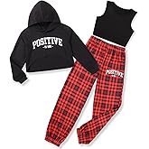 Zupora Girls 3 Piece Outfits Long Sleeve Hoodie Sweatshirt Crop Tank Sweatpants Set Athletic Sports Dance School 6-14