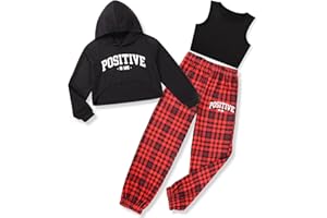 Zupora Girls 3 Piece Outfits Long Sleeve Hoodie Sweatshirt Crop Tank Sweatpants Set Athletic Sports Dance School 6-14