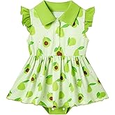 YALLET Baby Girl Dress Flutter Sleeves Polo Collar Newborn Infant Dresses Snap Button Romper Cute Print for Photos Daily Wear
