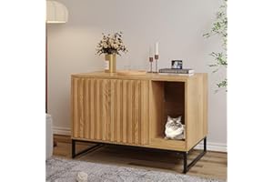 Halitaa Litter Box Enclosure, Modern Cat Litter Box Enclosure Furniture Hidden Litter Box with Scratch Pad, Cat Washroom House End Table, Entryway Bench for Livingroom (Natural)