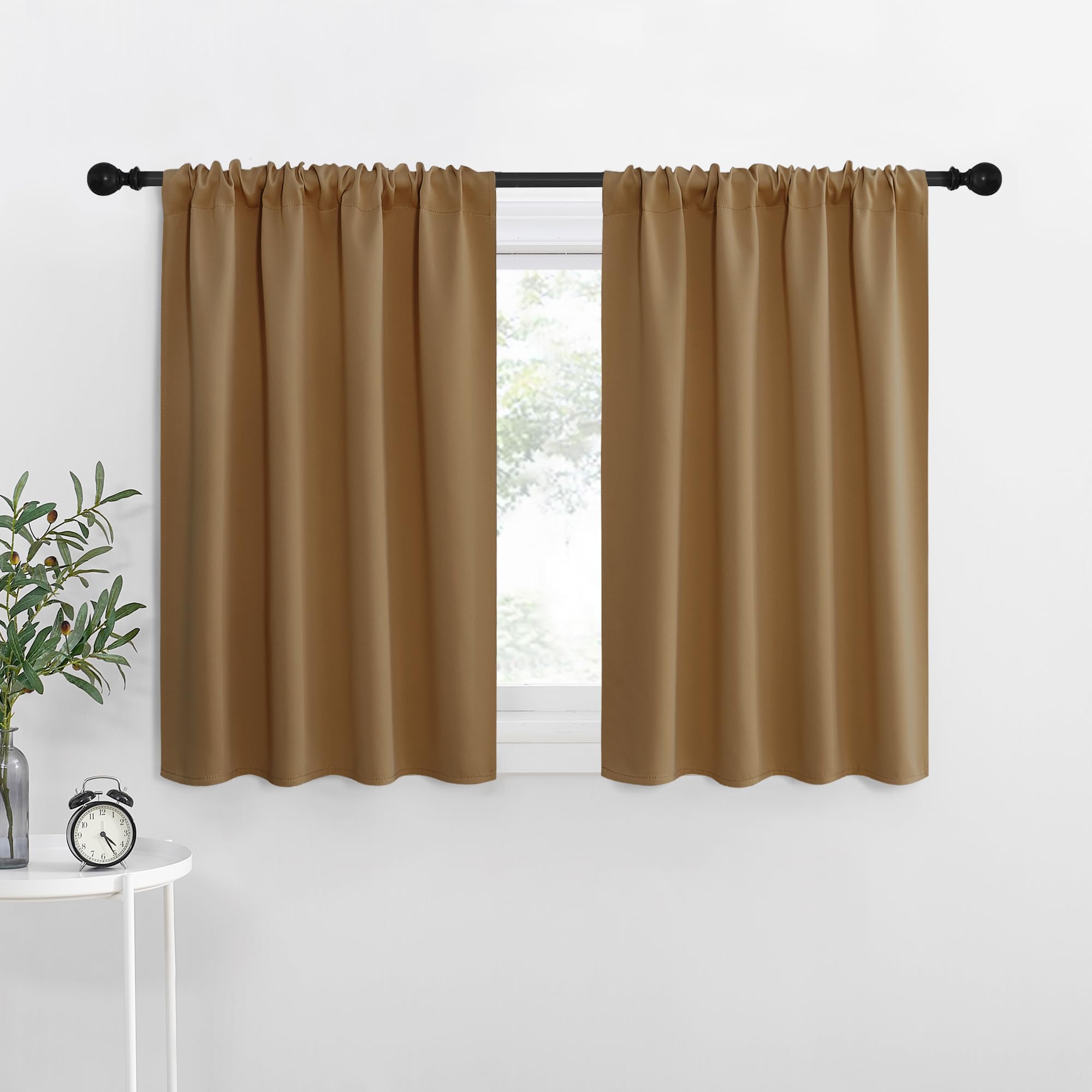 Photo 1 of NICETOWN RV Blackout Curtains for Camper Windows, Gold Brown, 34" x 30", Set of 2, Kitchen Curtains, Short Blackout Drapes, Thermal Insulated Rod Pocket Window Treatment Draperies for Nursery