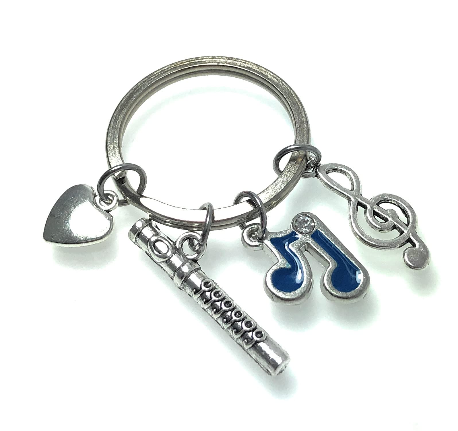 FizzyButton Gifts Flute Keyring Key Ring with Flute, Quaver, Heart and Treble Clef Charms
