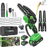 Small Hand Held Chainsaw 6 Inch,Mini Chainsaw Cordless, Battery Powered for Wood Cutting, Tree Trimming, Garden & Household Use Stocking Stuffers Gift for Men Dad Husband(2 Batteries)