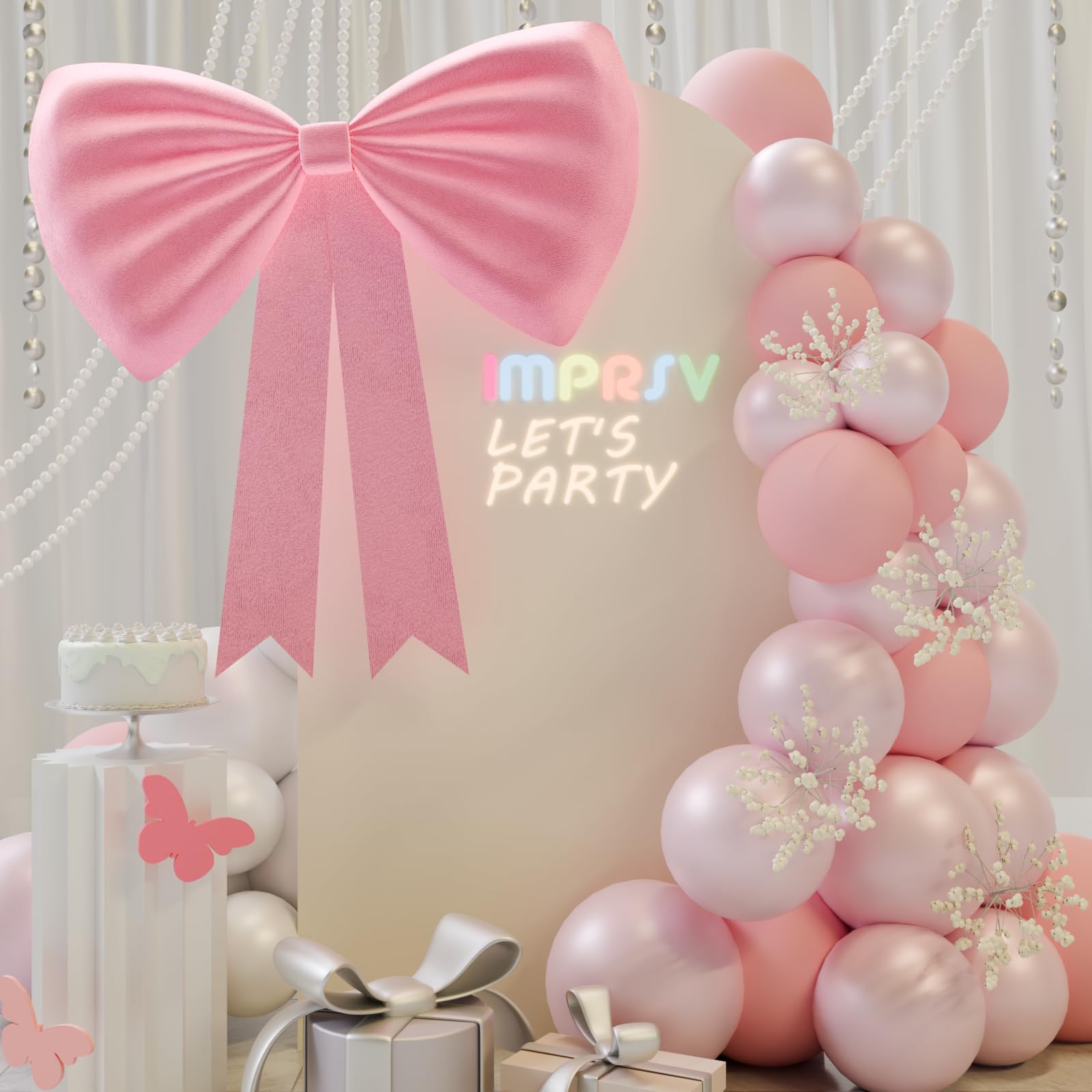 imprsv Bow Party Decorations 40x50in Pink Bow Decor, Coquette Birthday ...