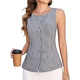 IYICLOTH Summer Business Casual Tank Tops Crewneck Sleeveless Shirts Slim Fit Plaid Shirt for Women