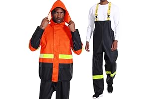 FWG Workwear Hi Vis Waterproof Jacket & Bib Pants Combo - Men's Rain Suit, Stretchable & Durable