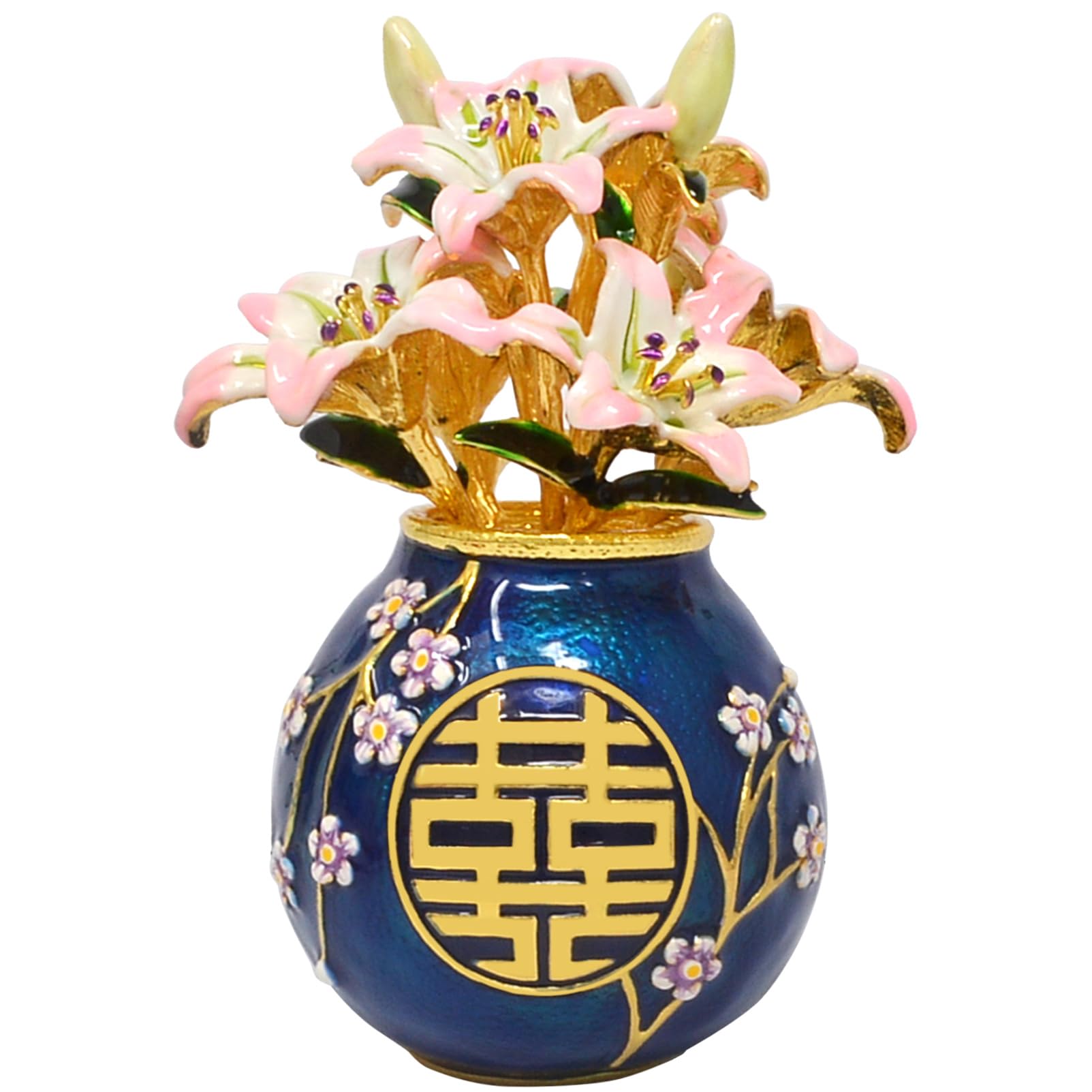 2024 wisdom Ancient china Chinese Art Asian Peace Wealth Porsperity Success Good Fengshui Gift Feng Shui Your life Lily Vase Double Happiness Vase With Lilies w5471
