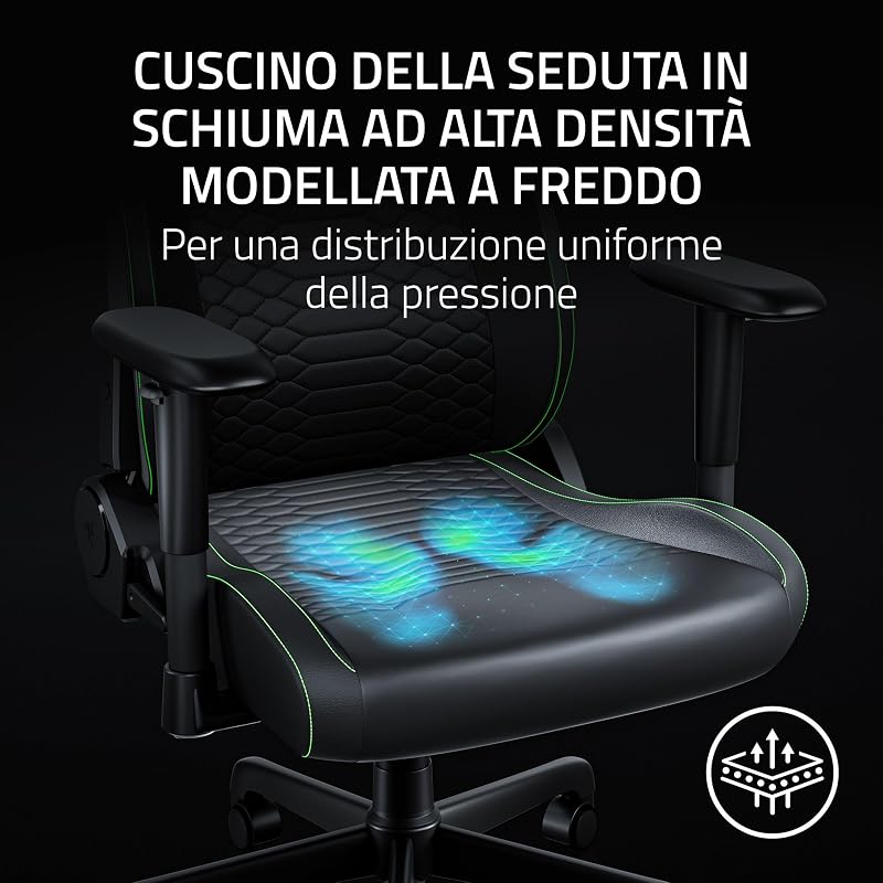 Iskur V2 X NewGen - Sedia ergonomica da gaming con comfort traspirante - Pelle EPU 2a generazione con tecnologia CoolTouch - Supporto lombare incorporato - Arcate delle spalle e base | Nero