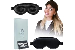 MATASSE SILK YOUR LIFE MATASSE Silk Eye Mask for Sleeping with Adjustable Elastic Band - 3D Contoured, Eye Cover Sleep Mask w/Genuine Mulberry Silk Including The Strap for Women, Men (Black)