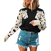 Angashion Women's Sweaters Casual Floral Printed Patchwork Long Sleeves Knitted Pullover Cropped Sweater Tops