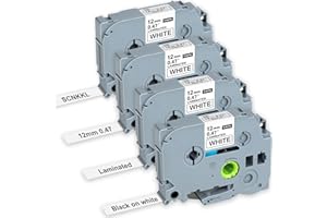 SCNKKL Replace for Brother Label Maker Tape 12mm 0.47 Laminated Black on White P-Touch Label Tape Smudge-Proof Easy Peeling Compatible with Tz-231 PT-D210 H110 D220 D400 D410 D600 4-Pack
