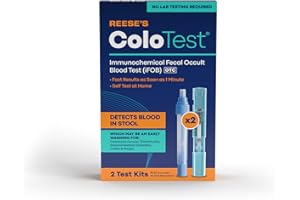 Reese's ColoTest, FIT Immunochemical Fecal Occult Blood Test Kit at Home, 2 Ct, Easy to Use Colon Health Screening, Detects Hidden Blood in Stool, 1-Minute Results, 98.8% Accurate