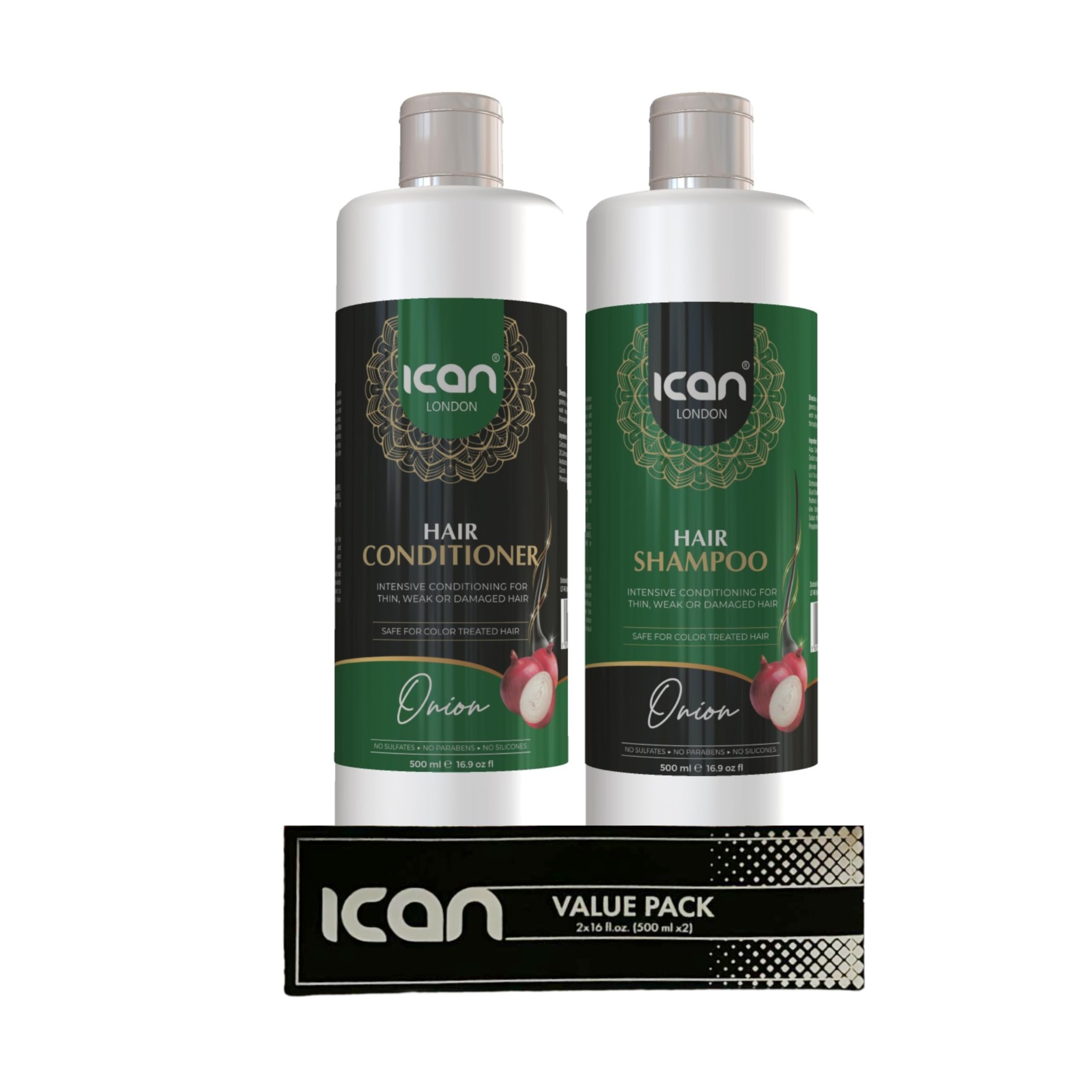 ican London Onion Sulfate Free Hair Shampoo 500ml & conditioner 500ml Duo Set For Thin, Weak Or Damaged Hair