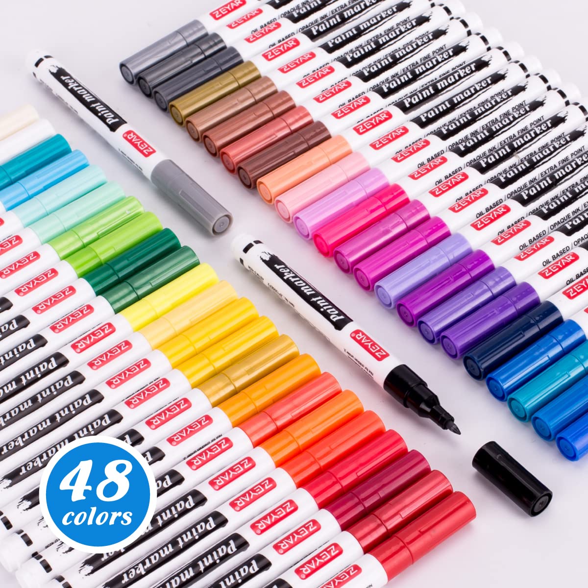 ZEYAR Oil-Based Paint Markers, Expert of Rock Painting, Extra Fine Point, 48 Colors, AP Certified. Permanent Ink & Waterproof, Works on Rock, Wood, Glass, Metal, Ceramic and more (48 Colors)