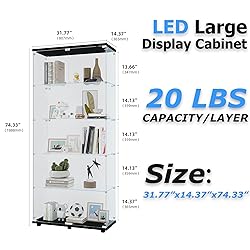 nifoti 74" H 5-Shelf Glass Display Cabinet with