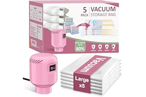 AMZBOSS Vacuum Seal Bags for Clothing Travel, 5 Pack Space Saver Vacuum Storage Bags with Electric Pump,Portable Compression Sealer for Clothes, Blankets, Bedding & Travel Essentials,Good for Luggage Packing