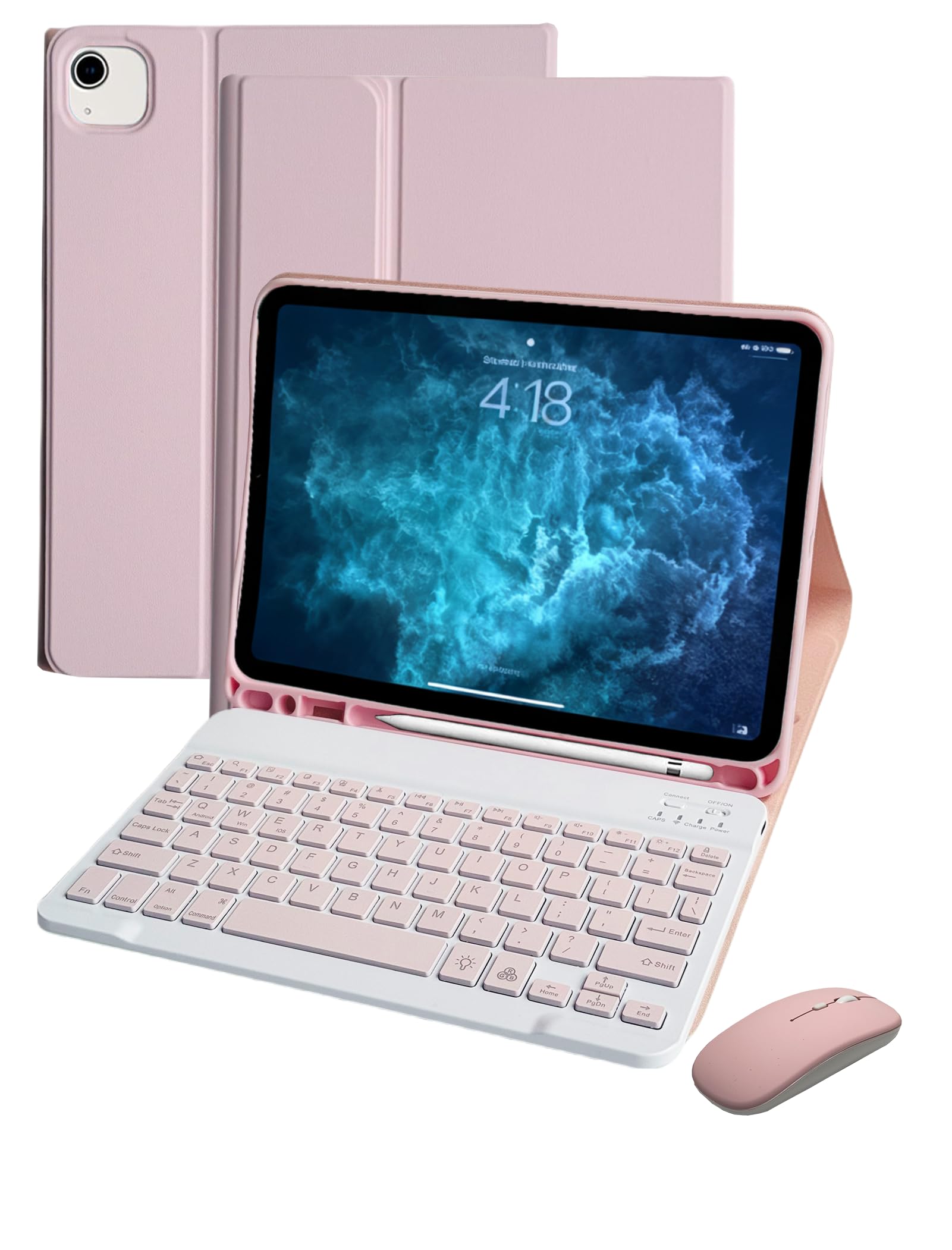 View 1 of **FOR PARTS/ NON-FUNCTIONAL*** LICIUER for iPad Air 11 inch 5th and 4th Generation Case with Keyboard and Mouse, 7 Color-Changing Keys Board Folio Cover with Pencil Holder Teclado for Air M3 Gen 5 2025 and M2 Gen 4 2022 (Pink)