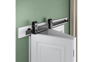 SMARTSTANDARD 36" Bifold Sliding Barn Door Hardware Kit, 3ft Top Mount Bi-Folding Track Kit for Double 16" Closet Pantry Laundry Doors-Smoothly and Quietly, Black [No Door]