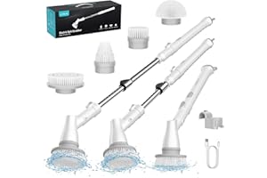 Ultrean Grout Cleaner Brush, Cordless Electric Spin Scrubber with 4 Replaceable Brush Heads Adjustable Extension Handle, 2 Sp