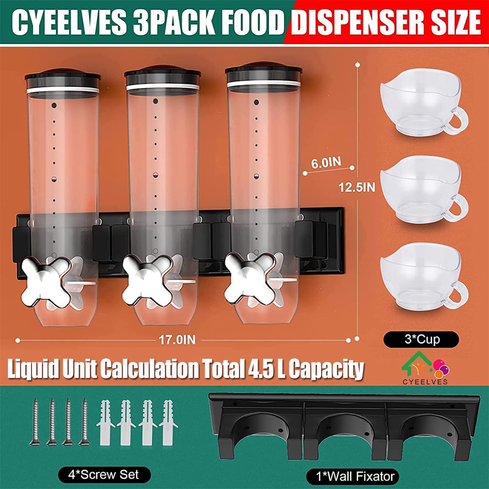 Wall Mounted Cereal Dispenser Dry Food Container Candy 2259 Wall