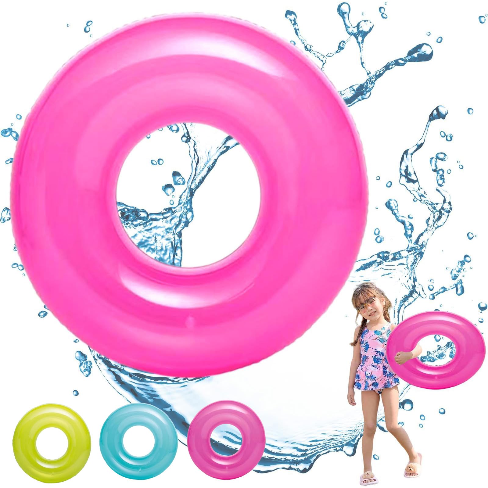 POPOYU Inflatable Swimming Ring Kids,Hot Pink Inflatable Pool Floats for Kids Swimming Rubber Rings,Pool Inflatables Floats Inflatable Pool Toys for Summer Beach Swimming Pool Water Party Toys