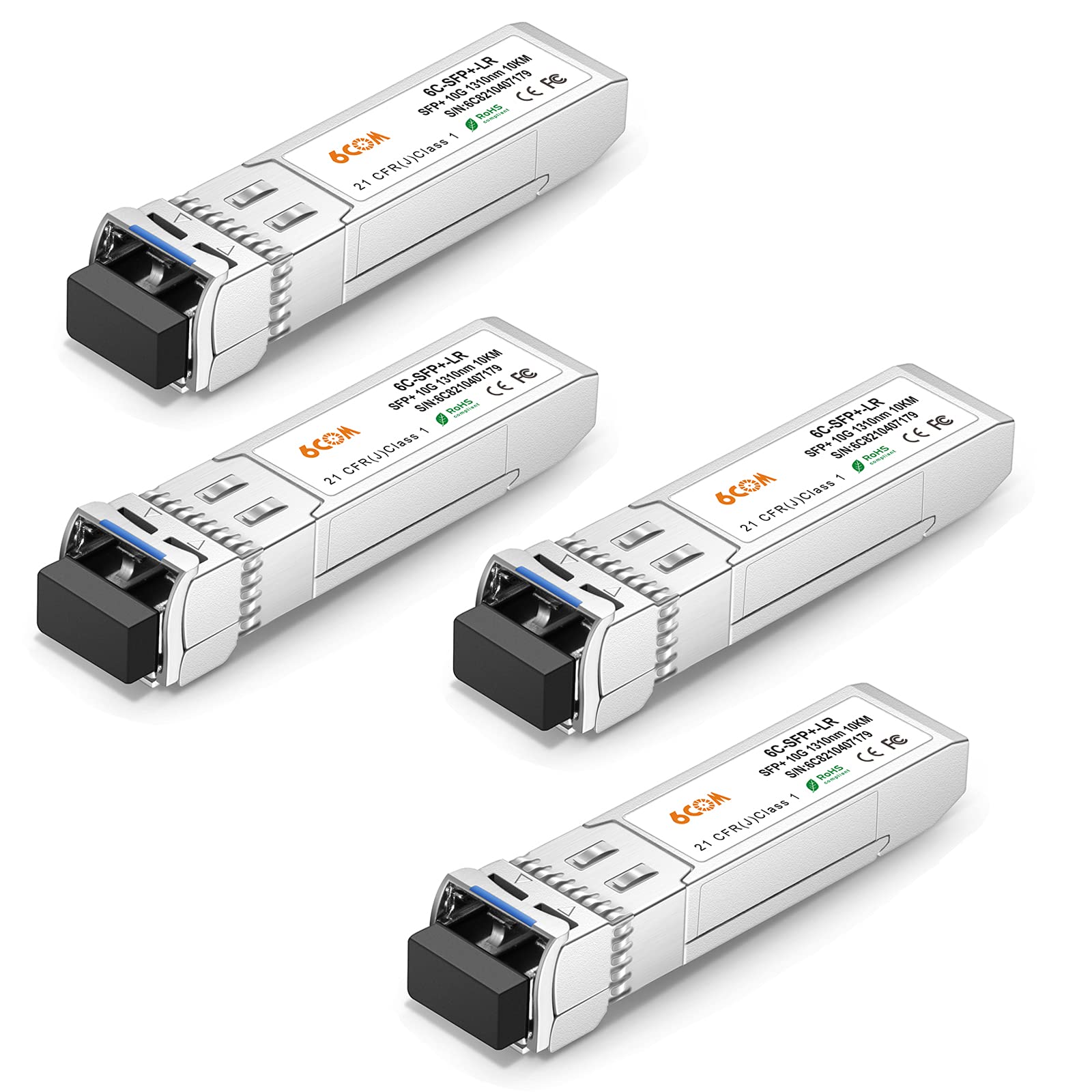 6COMGIGA 10GBase-LR SFP+ Transceiver, 10G LC Single Mode Module DDM, 1310nm, 10km for Cisco SFP-10G-LR, Meraki MA-SFP-10GB-LR, Ubiquiti UF-SM-10G, Mikrotik, D-Link, Supermicro, Netgear [4 Pack]