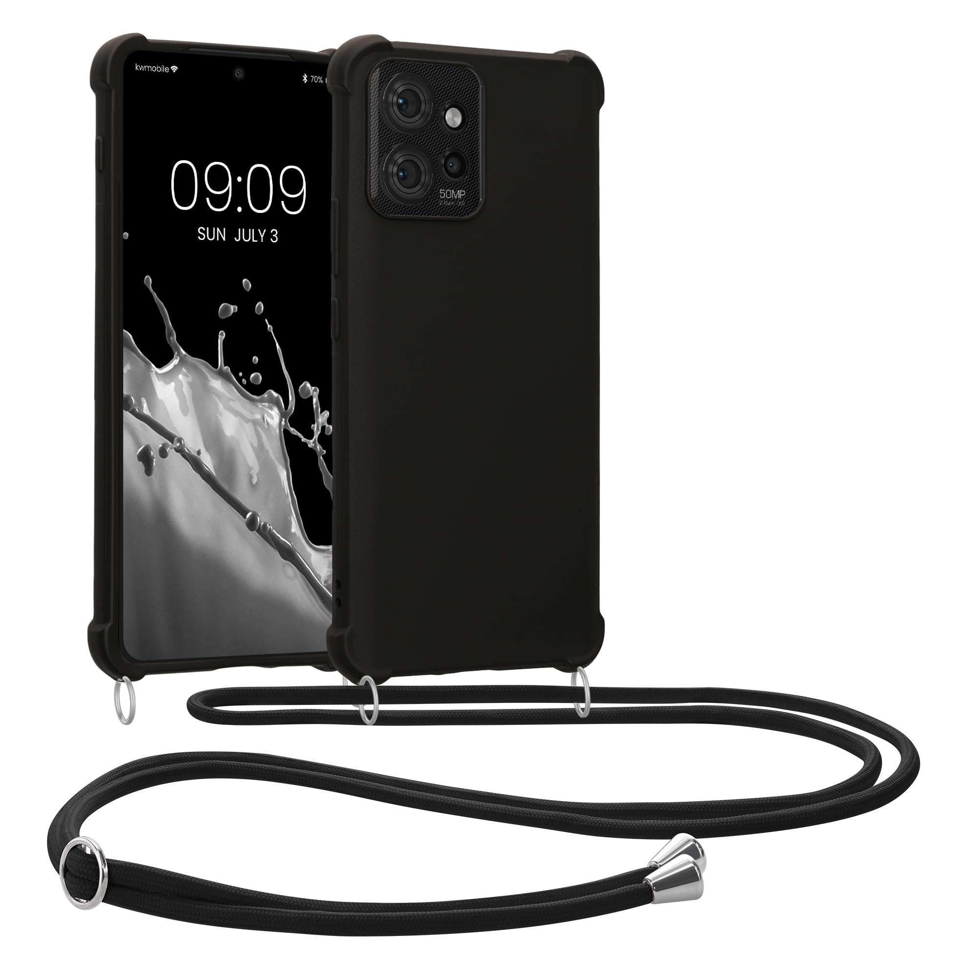 kwmobile Crossbody Case Compatible with Motorola ThinkPhone Case - TPU Silicone Cover with Strap - Black