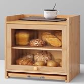 bamzc brz Bamboo Bread Box, Double Layer, Cutting Board, Kitchen, Natural | See-Inside Acrylic, Magnetic Closure, Countertop Bread, Fruit, Tea, Coffee Storage, Rear Vents Stay Fresh, Adjustable Shelf