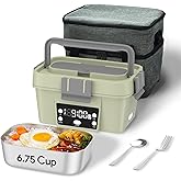 VISOM Electric Lunch Box, 6.75 Cup Automatic Food Warmer (212°F), Rechargeable Portable Heated Meal Container for Office, Travel, Outdoor (pale green)
