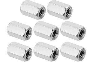 PATIKIL 1/4"-20 UNC 304 Stainless Steel Hex Coupling Nuts, 8Pcs 0.6" Length Fully Threaded Rod Coupling Nut Studding Connector Fasteners, Silver Tone