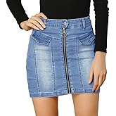 Allegra K Women's Denim Mini Skirts Summer Stretchy Washed Zipper Front Bodycon Jean Skirt