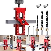 Cabinet Door Installation Jig, 2-in-1 Mounting Tool with Adjustable Positioner, Aluminium Alloy Versatile Cabinet Door Positioning Tool for Most Cabinet Doors with 3 Drill Bits (Red)