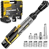 3/8" Cordless Ratchet Wrench Set, 60FT-LBS(80N.m) Electric Ratchet, 12V Extended Power Ratchet Wrench Set with Variable Speed, 6 Sockets, LED Light, 1/4" Adapter,1/2" Adapter,2 Batteries