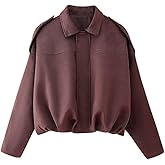 AKODOZO Womens Bomber Jacket Oversized Faux Suede Cropped Coat Batwing Sleeve Trendy Fall Zip Up Motorcycle Outerwear