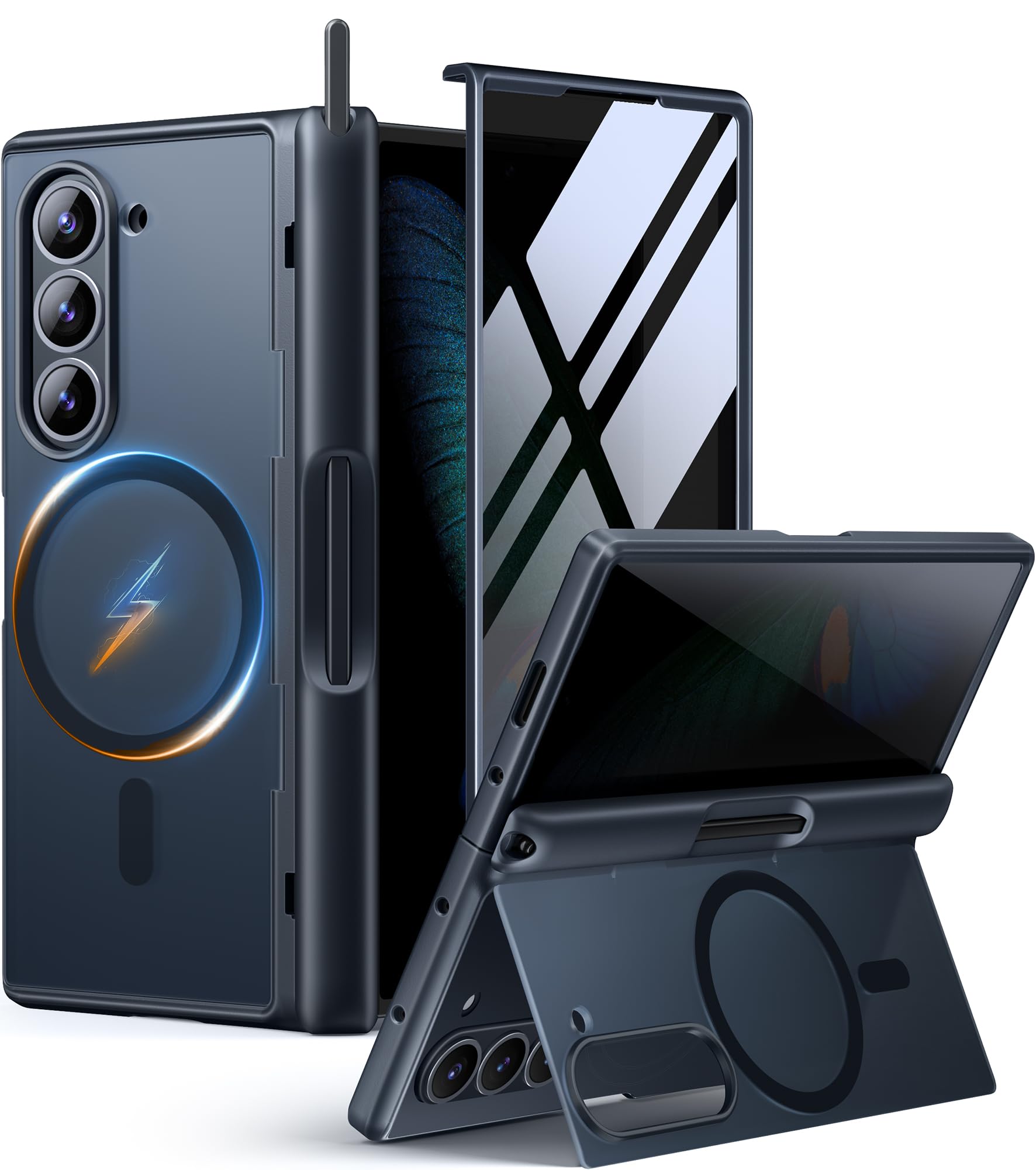 Photo 1 of MOBOSI for Z Fold 6 Case with Privacy Screen Protector [Compatible with Magsafe], [Built-in Kickstand&Full Body Hinge Protection] Shockproof Phone Cover for Samsung Galaxy Z Fold6, Black