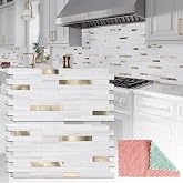 StyloVue 20 Sheets Peel and Stick Backsplash for Kitchen, 2026 Upgraded Dolomite Star Gray with Metal Gold Look Stick on Tile Upgrade Your Kitchen Backsplash, RV, Fireplace