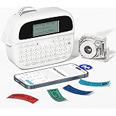 Memoqueen Label Maker, Label Maker Waterproof-Labels,Rechargeable Bluetooth Labeler with Backlit LCD, Multi-Symbol Icon Style Template Desktop Label Machine Widely Used in Office, Home,School