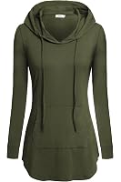 Miagooo Uneven Hem Hoodie Tunic - Long Sleeve, Pocket, Lightweight Rayon/Spandex Blend, Casual Top In Blue Grey - View #4