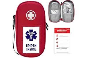 ICIMBI EpiPen Carry Case Insulated,Emergency Medical Bag with Carabiner-for 2 EpiPens,Asthma Inhaler,Auvi-Q,Anti-Histamine,Allergy Medicine,Eye Drops,Diabetes Travel Case(Red)