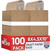 MESHA Brown Paper Bags with Handles 8x4.25x10.5 Inch 100 Pack,Kraft Gift Bags Bulk, Medium Size Craft Bag for Shopping Birthday Party Favor Grocery Retail Merchandise Wedding(Made in USA)
