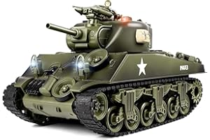 DBshoot 1/18 M4A3 Sherman RC Tank, Smoke, LED Light, Sound, 15 Channel Remote Control Tank, Army Toys with Recoil Force, 60 Minutes Playing Times, Excellent Gift for Kids and Adults Collectors.