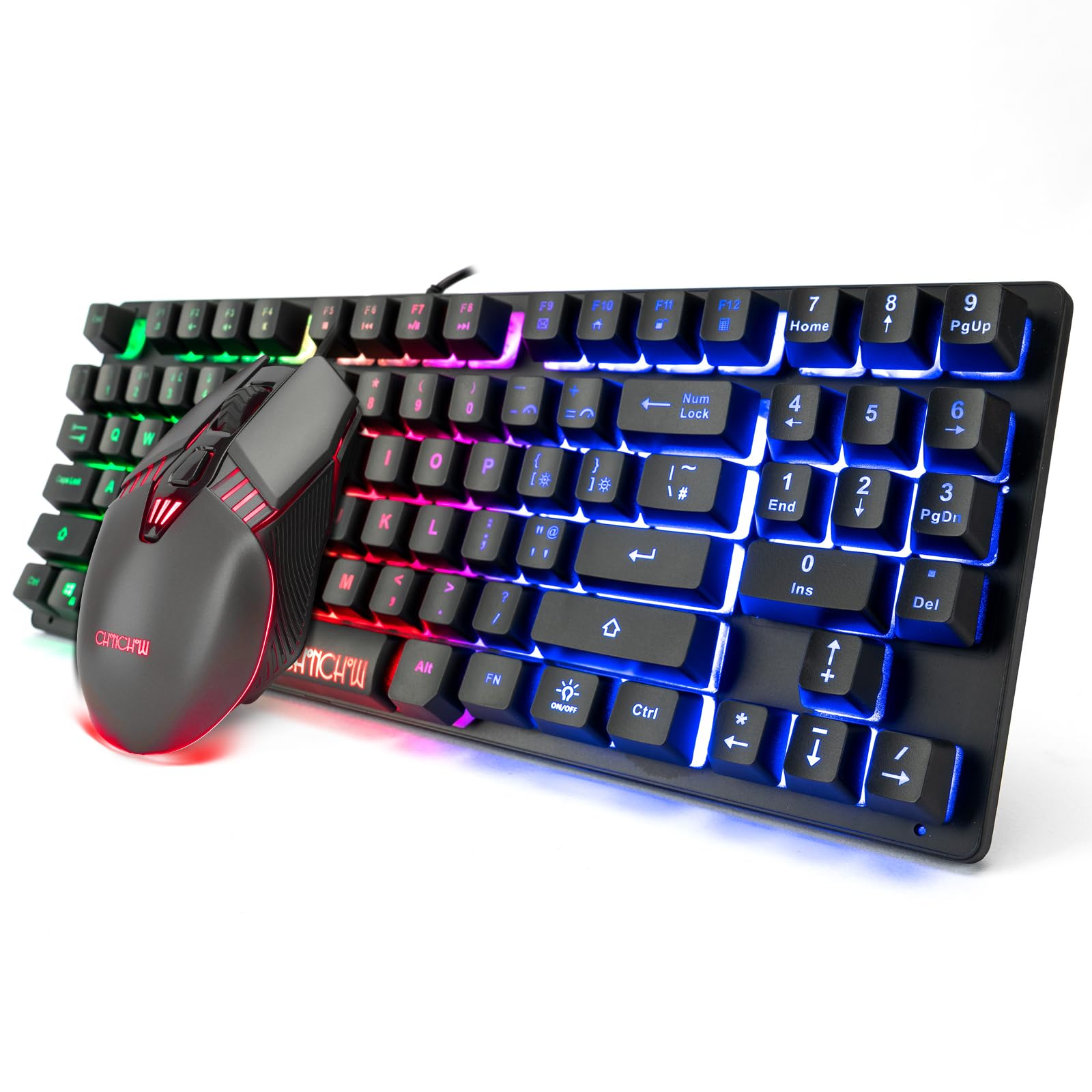 Photo 1 of Gaming LED Keyboard and Mouse Combo,Compact 89 Keys with Numbric Tenkeys Pad,Rainbow Backlit,Ergonomic Mice 2 Side-Button USB Wired 75% Mechanical Feel for Computer PC Laptop PS5 (Compact Layout)