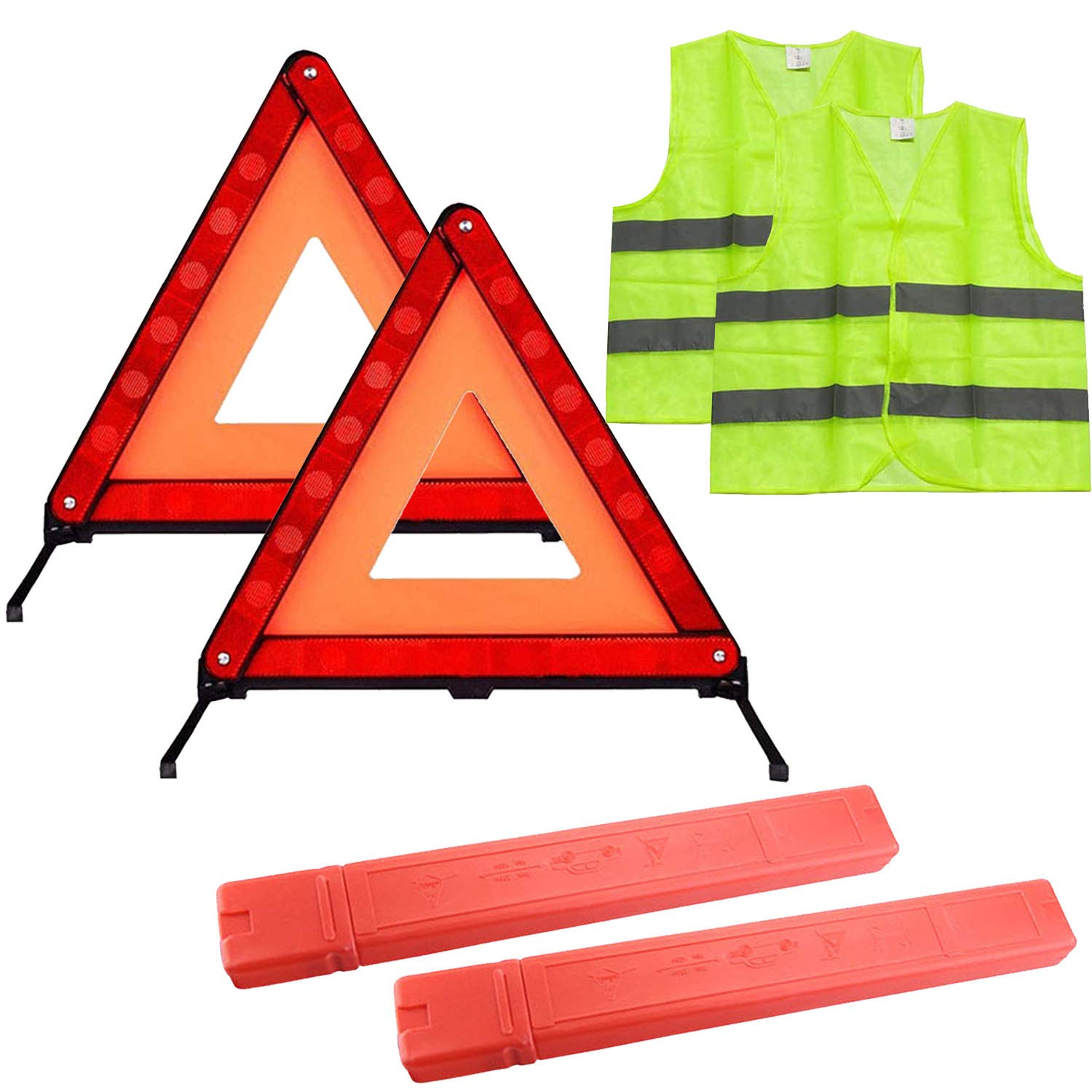 UKB4C Roadside Warning Triangle Car Kit Pair Of 2 For Roadside Emergency Breakdown - Foldable Deflectors, Wind Tested With Case, Emergency Car Safety Kit For UK And Europe Driving