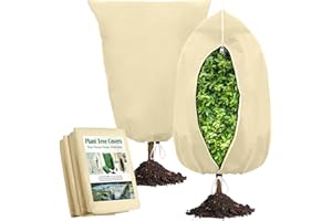 DPWCVM 2 Pcs 47'*71" Plant Covers Freeze Protection, Frost Cloth with Zipper Drawstring Frost Blankets Plant Protection Cover Bags for Heavy Duty Winter Cold Weather Outdoor Plants Bush Shrub.(2*Beige)