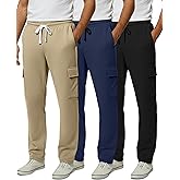 Real Essentials 3 Pack: Men's Tech Fleece Open Bottom Cargo Sweatpants with Pockets (Available in Big & Tall)