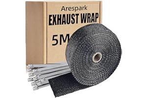 Arespark Exhaust Header Wrap, 2in x 16.5ft Black Heat Shield Tape with Stainless Steel Zip Ties 10pcs for Car Motorcycle Exhaust Manifold Heat Insulation Tape