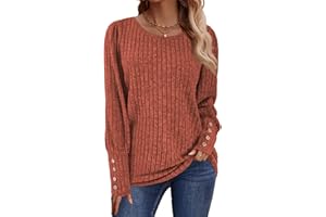 Lylinan Womens Ribbed Knit Long Sleeve Tops Casual Button Cuff Pullover Sweaters Blouses S-XXL