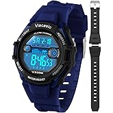 Viecaeio Kids Digital Watch for Boys Girls,2 Interchangeable Silicone Straps, 50M Waterproof & Shockproof Sports Watch with 7-Color LED Backlight, Alarm, Stopwatch, Calendar (Ages 5-18)