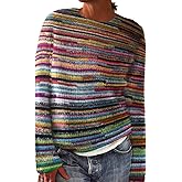 XNC Women's Casual Colorful Retro Knitted Fair Isle Print Sweater 2025 Trendy Fall Winter Oversized Lightweight Pullover Tops